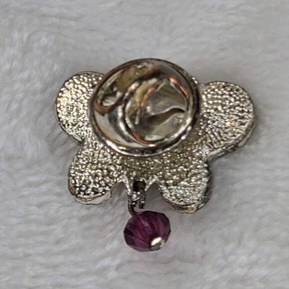 Avon Butterfly Pin Amethyst Purple Wings Dangling Bead Silver Tone Metal - Picture 3 of 5